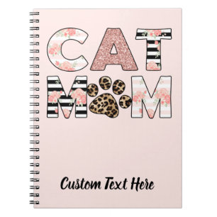 Cat Mom Pink Floral & Leopard Paw Notebook