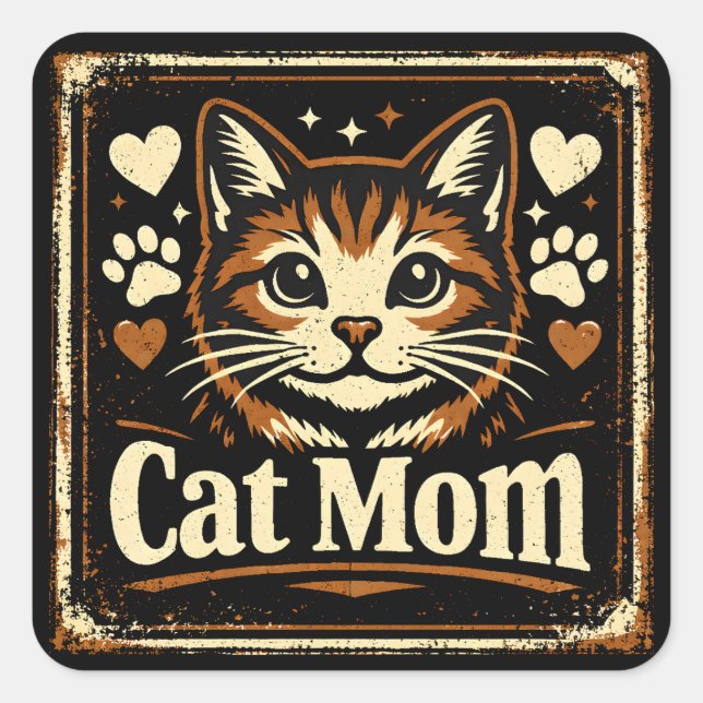 Cat Mom – Proud Feline Mother Love Square Sticker (Front)