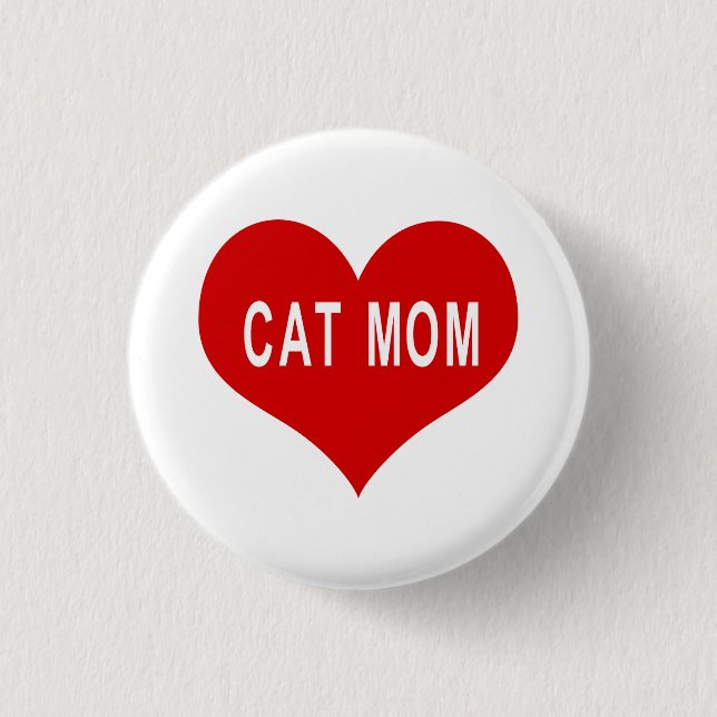 CAT MOM Red Love Heart Button (Front)