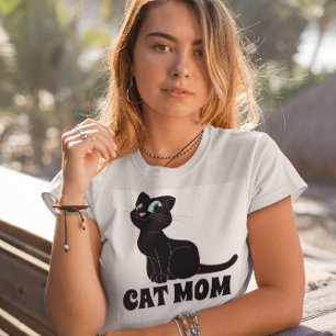 CAT MOM SMILING BLACK CAT T-SHIRTS TEES