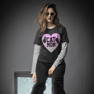 CAT MOM T-SHIRTS FAUX GLITTER