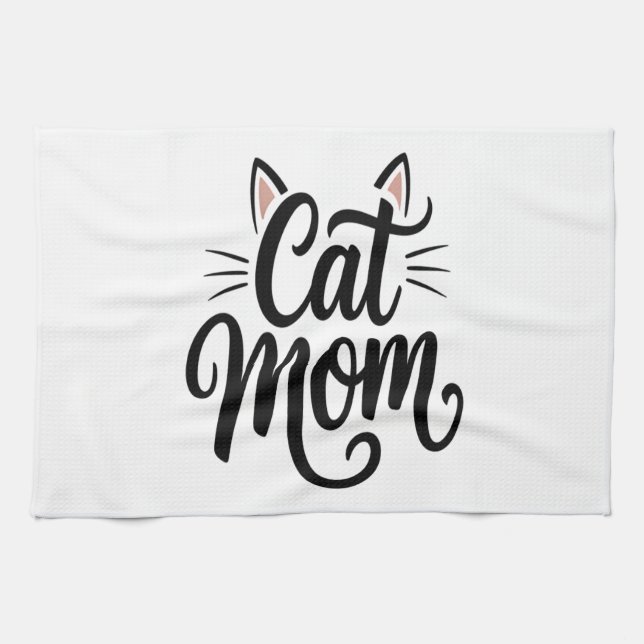 Cat Mom Whiskers and Ears Tea Towel (Horizontal)