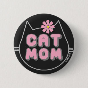 CAT MOM with Pink Flower button