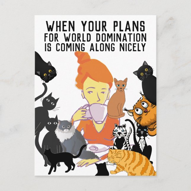 CAT MOM WORLD DOMINATION POSTCARD CARD  (Front)