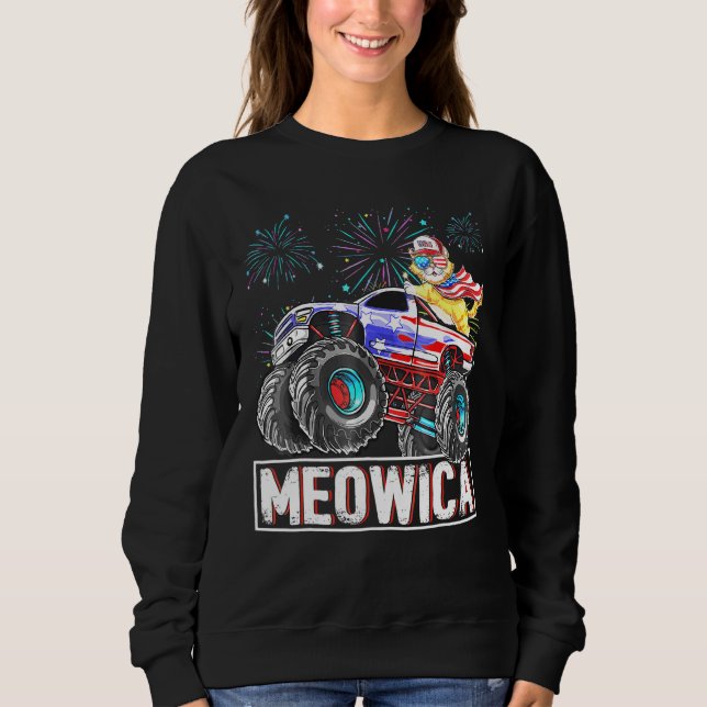 Cat Monster Riding Truck American Flag Plus Size G Sweatshirt (Front)