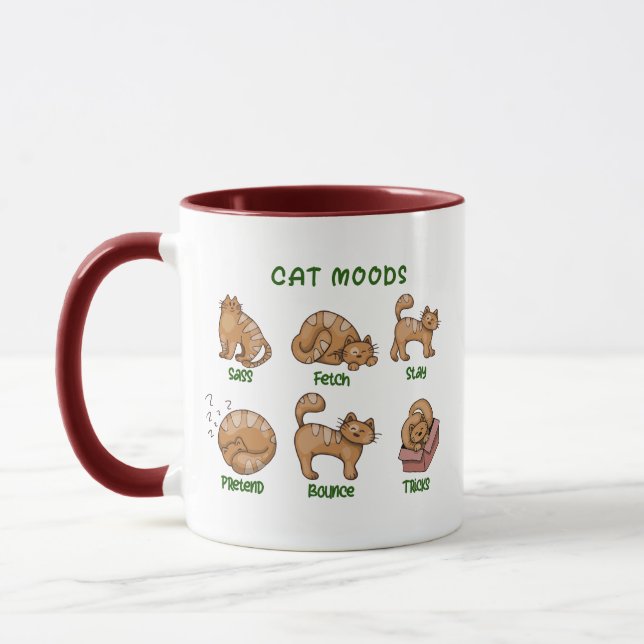 Cat Moods Attitude Mug, Funny Coffee Cup  (Left)