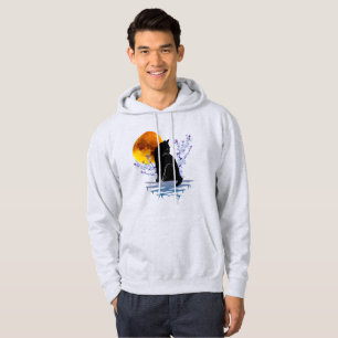 CAT MOON IN BLOSSOM FLOWER BLACK CATS LOVER HOODIE
