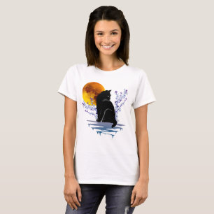 CAT MOON IN BLOSSOM FLOWER BLACK CATS LOVER T-Shir T-Shirt