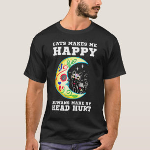 Cat Moon Skull Dia De Los Muertos Graphic Tee