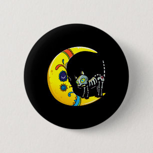 Cat Moon Sugar Skull Dia De Los Muertos Day Of 6 Cm Round Badge