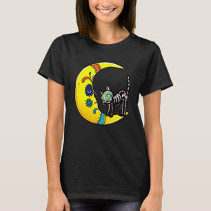 Cat & Moon Sugar Skull Dia de Los Muertos  Day Of  T-Shirt