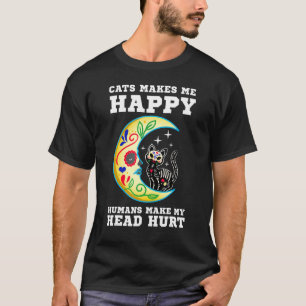 Cat & Moon Sugar Skull Dia de Los Muertos Day of T T-Shirt