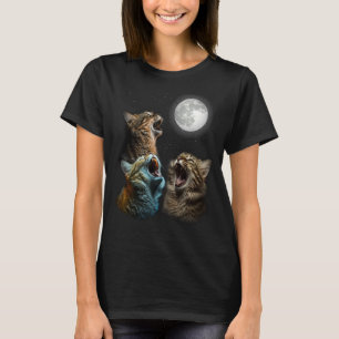 Cat Moon Three Cats Meowling At Moon Cats Howling T-Shirt