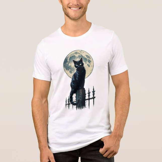 cat moonlight t-shirt design Tri-Blend shirt (Front)