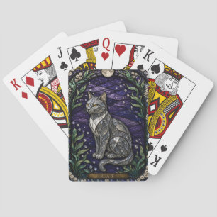 Cat Moonlit Garden Illumina Stained Glass Playing Cards