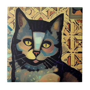 Cat moroccan mosaic abstract art kitty voices ceramic tile