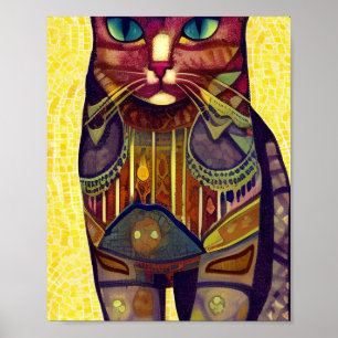 Cat moroccan mosaic abstract art patterned kitty poster