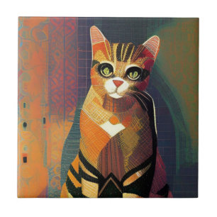 Cat moroccan mosaic abstract art portrait kitty  ceramic tile