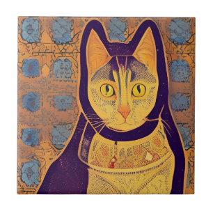 Cat moroccan mosaic abstract art warm kitty voices ceramic tile