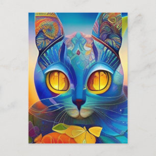 Cat mosaic blue colourful abstract kitty voices  postcard