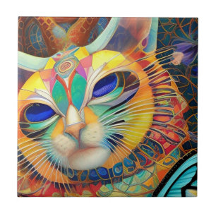 Cat mosaic colorful abstract kitty voices ceramic tile