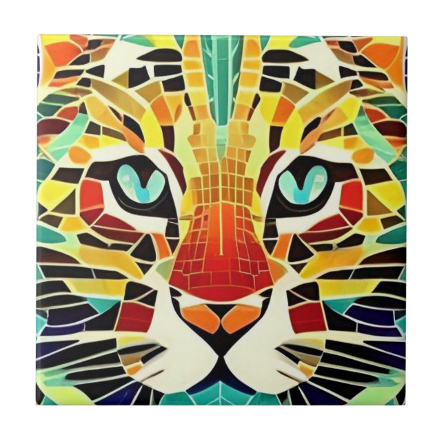 Cat mosaic multicolor beautiful kitty voices ceramic tile (Front)