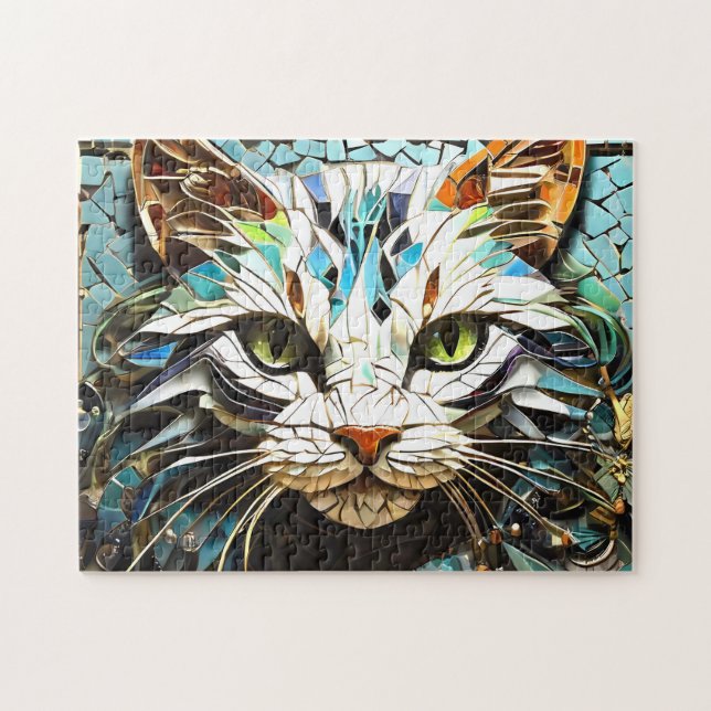 Cat Mosaic Stained Glass Designer Puzzle (Horizontal)