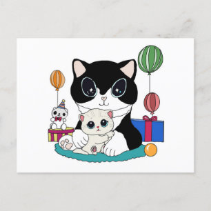 Cat mother and cat child celebrate. Kittycat Postcard