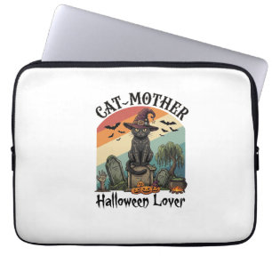 Cat Mother Halloween Lover Black Witch Hat Pumpkin Laptop Sleeve