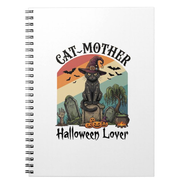 Cat Mother Halloween Lover Black Witch Hat Pumpkin Notebook (Front)