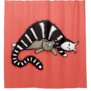 Cat Mother Protects Her Cute Kitty Kid Shower Curtain