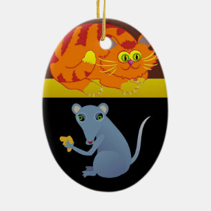 Cat & Mouse Ceramic Ornament