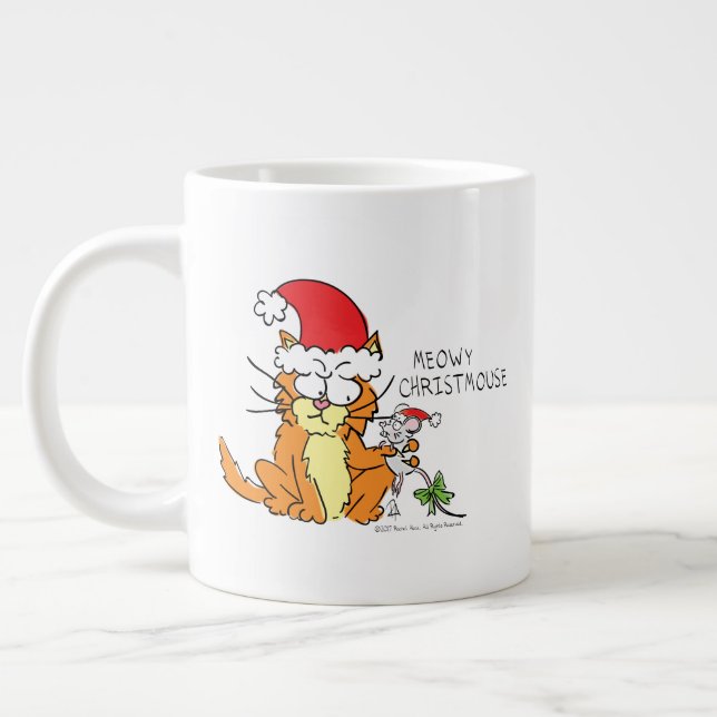 Cat Mouse Christmas Funny Cartoon Cute Large Coffee Mug (Left)
