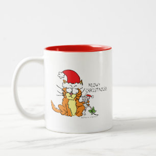 Cat Mouse Christmas Funny Cartoon Cute Two-Tone Coffee Mug