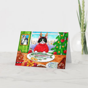 Cat, mouse, fish Christmas Holiday Card