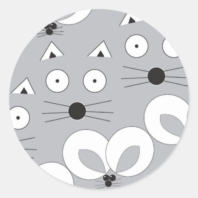 Cat & Mouse pattern grey Classic Round Sticker (Front)