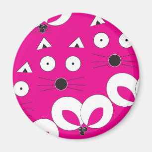Cat Mouse Pattern Hot Pink Magnet