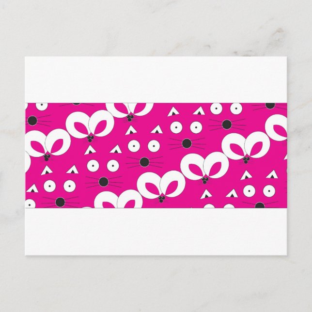 Cat Mouse Pattern Hot Pink Postcard (Front)