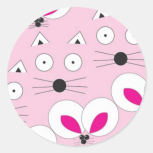 Cat Mouse Pattern Pink Classic Round Sticker