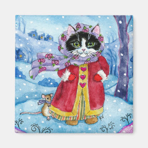 Cat mouse valentine winter storm magnet