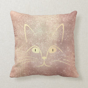 Cat Moustache Nose Eyes Foxier Gold Pink Rose Cushion