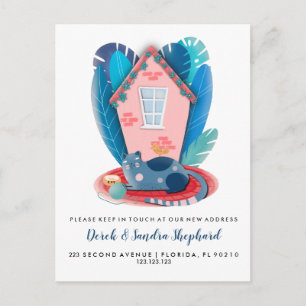 Cat moving house animal theme announcement postcard