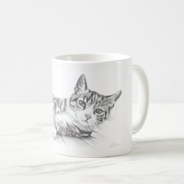 Cat mug, cat art mug, cat lovers mug (Front Right)