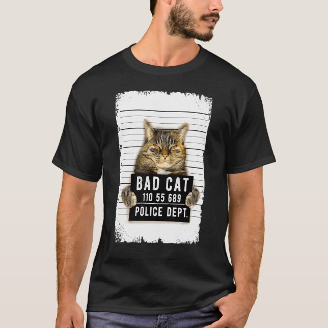 Cat Mug Shot Funny T-Shirt (Front)