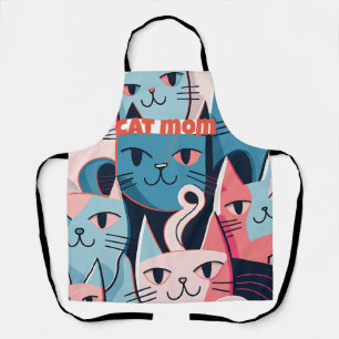 "Cat Mum" Abstract Vector Cats Blue Pink Apron