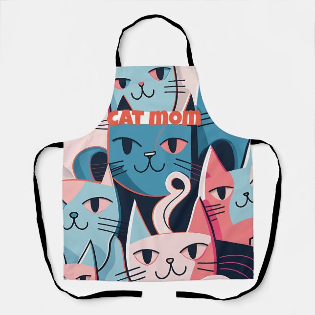 "Cat Mum" Abstract Vector Cats Blue Pink Apron (Front)