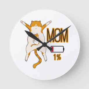 Cat Mum Battery Low Energy Round Clock