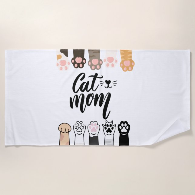 Cat Mum beach towel – Cute Cat Paws towel (Front)