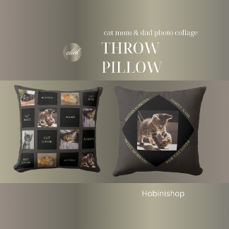 cat mum & cat Dad photo collage throw pillow