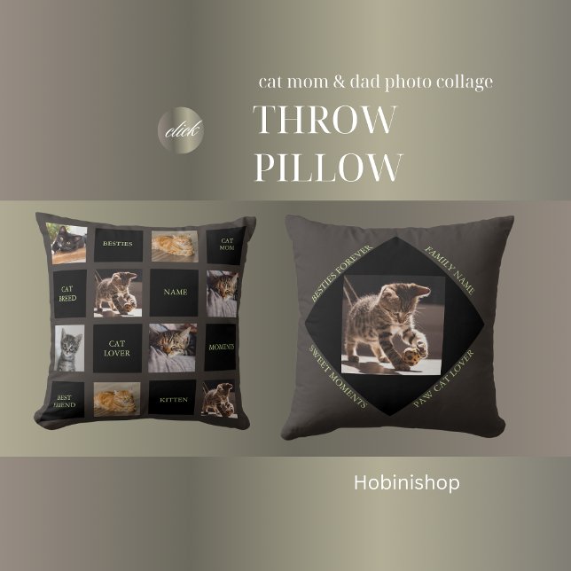 cat mum & cat Dad photo collage  throw pillow (cat mom & cat Dad photo collage throw pillow)